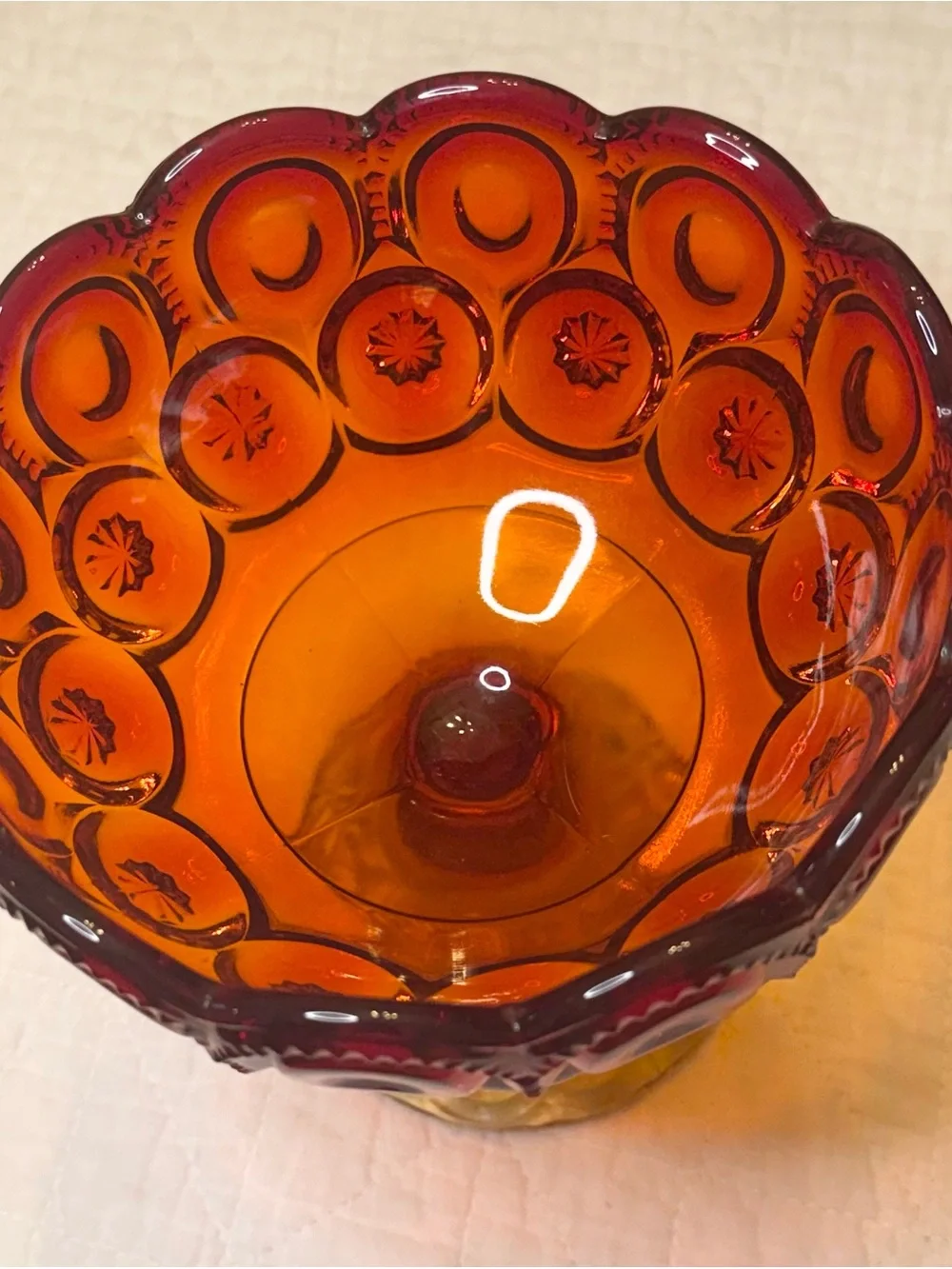 Vintage Amber to Ruby Glass Compote Vase - Picture 4 of 4
